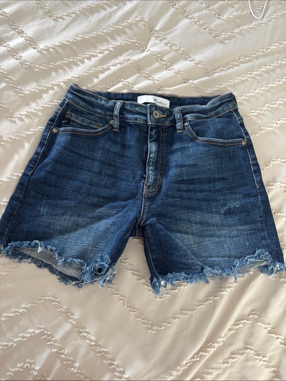 KanCan Medium Blue Frayed Denim Cutoff Shorts